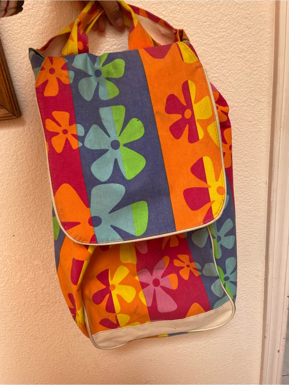Colorful Floral Canvas Backpack Tote - Bright Multi